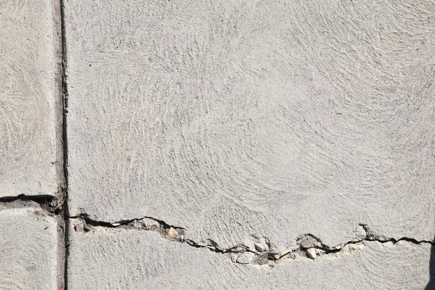 Close-up view of a cracked concrete surface with distinct textures in Logan, Utah.